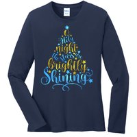 Oh Holy Night The Stars Are Brightly Shining Tree Ladies Long Sleeve Shirt