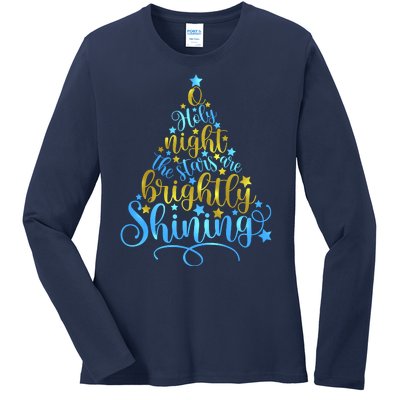 Oh Holy Night The Stars Are Brightly Shining Tree Ladies Long Sleeve Shirt