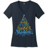 Oh Holy Night The Stars Are Brightly Shining Tree Women's V-Neck T-Shirt