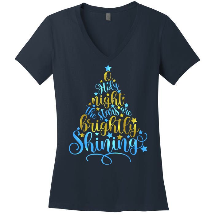 Oh Holy Night The Stars Are Brightly Shining Tree Women's V-Neck T-Shirt