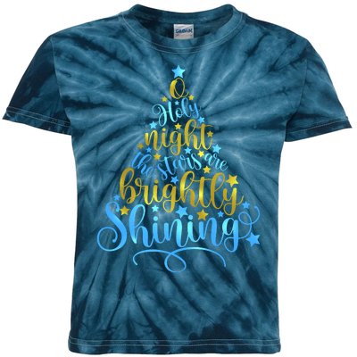 Oh Holy Night The Stars Are Brightly Shining Tree Kids Tie-Dye T-Shirt