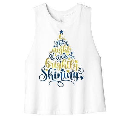 Oh Holy Night The Stars Are Brightly Shining Tree Women's Racerback Cropped Tank