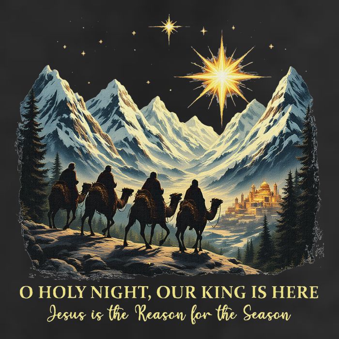 O Holy Night Our King Is Here Jesus Is The Reason Christian 7 Panel Mesh Trucker Snapback Hat