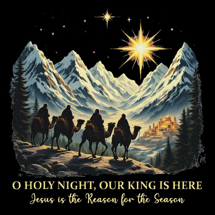 O Holy Night Our King Is Here Jesus Is The Reason Christian 7-Panel Snapback Hat