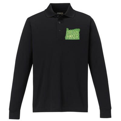 Oregon Hiker Outdoors Classic Retro Hiking Adventure Badge Performance Long Sleeve Polo