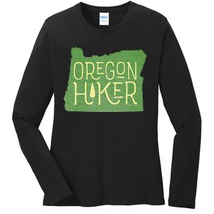 Oregon Hiker Outdoors Classic Retro Hiking Adventure Badge Ladies Long Sleeve Shirt