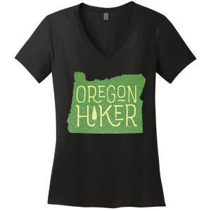 Oregon Hiker Outdoors Classic Retro Hiking Adventure Badge Women's V-Neck T-Shirt