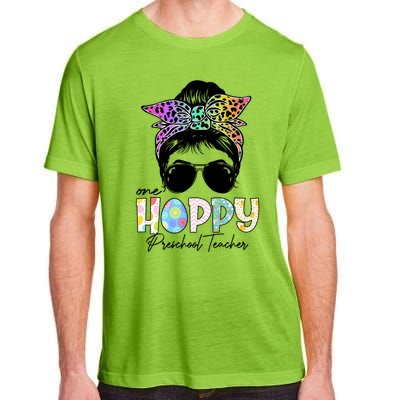 One Hoppy Preschool Teacher Messy Bun Teacher Easter Day Gift Adult ChromaSoft Performance T-Shirt