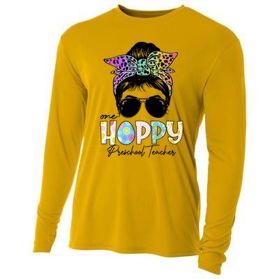 One Hoppy Preschool Teacher Messy Bun Teacher Easter Day Gift Cooling Performance Long Sleeve Crew