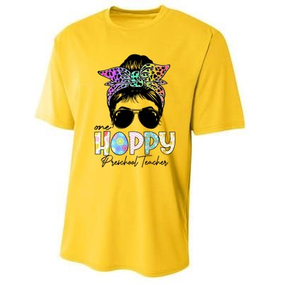 One Hoppy Preschool Teacher Messy Bun Teacher Easter Day Gift Performance Sprint T-Shirt