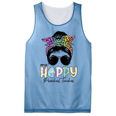 One Hoppy Preschool Teacher Messy Bun Teacher Easter Day Gift Mesh Reversible Basketball Jersey Tank