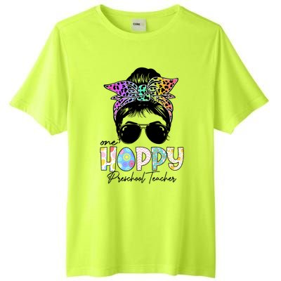 One Hoppy Preschool Teacher Messy Bun Teacher Easter Day Gift Tall Fusion ChromaSoft Performance T-Shirt