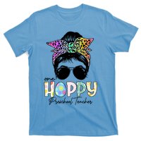 One Hoppy Preschool Teacher Messy Bun Teacher Easter Day Gift T-Shirt