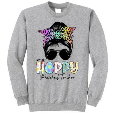 One Hoppy Preschool Teacher Messy Bun Teacher Easter Day Gift Sweatshirt