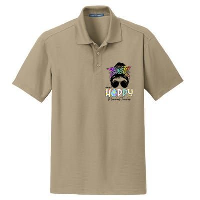 One Hoppy Preschool Teacher Messy Bun Teacher Easter Day Gift Dry Zone Grid Polo