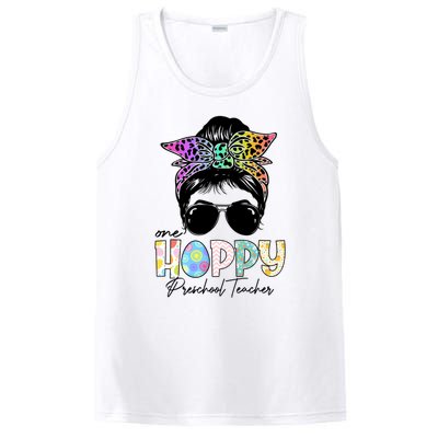 One Hoppy Preschool Teacher Messy Bun Teacher Easter Day Gift PosiCharge Competitor Tank