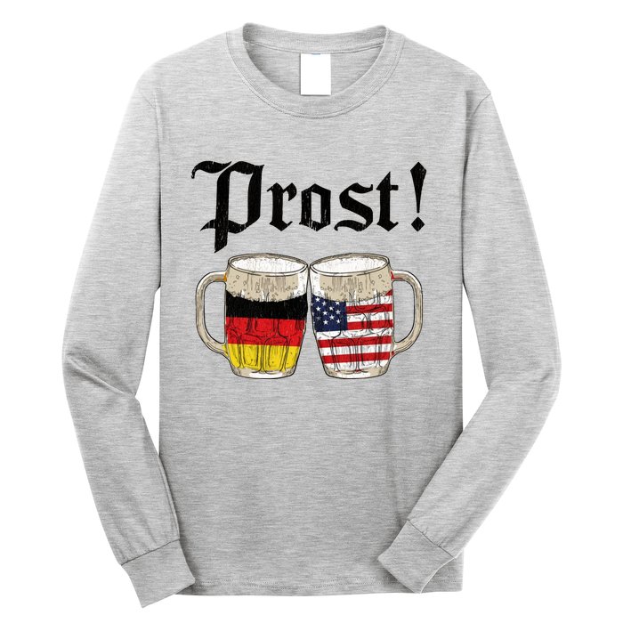 Oktoberfest Holiday Prost Beer German American Flag Long Sleeve Shirt