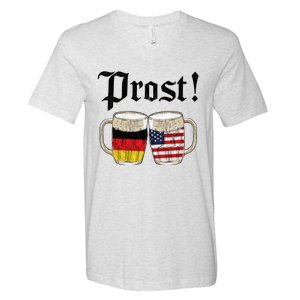 Oktoberfest Holiday Prost Beer German American Flag V-Neck T-Shirt