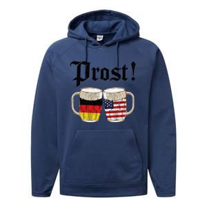 Oktoberfest Holiday Prost Beer German American Flag Performance Fleece Hoodie