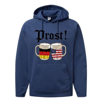 Oktoberfest Holiday Prost Beer German American Flag Performance Fleece Hoodie