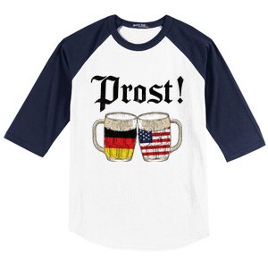 Oktoberfest Holiday Prost Beer German American Flag Baseball Sleeve Shirt