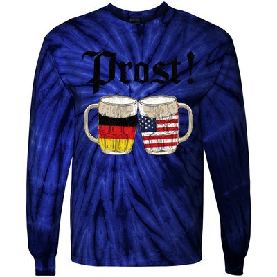 Oktoberfest Holiday Prost Beer German American Flag Tie-Dye Long Sleeve Shirt