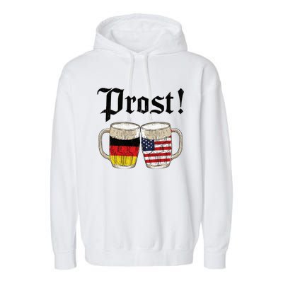 Oktoberfest Holiday Prost Beer German American Flag Garment-Dyed Fleece Hoodie