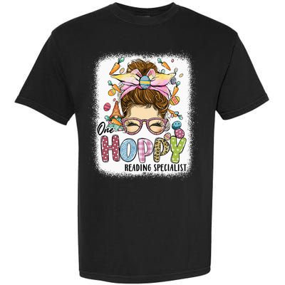 One Hoppy Reading Specialist Leopard Bunny Messy Bun Easter Garment-Dyed Heavyweight T-Shirt