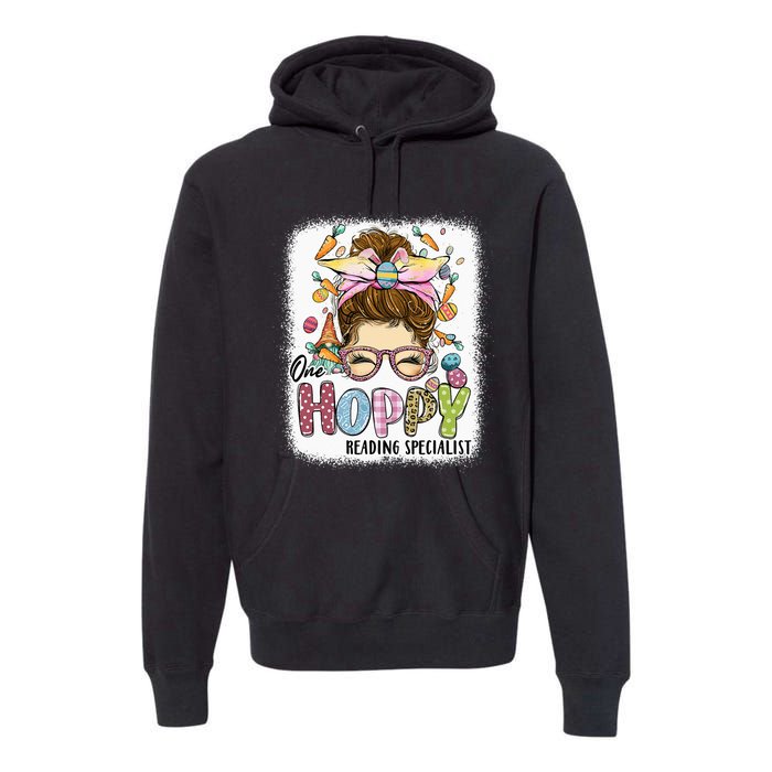 One Hoppy Reading Specialist Leopard Bunny Messy Bun Easter Premium Hoodie