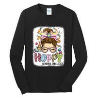 One Hoppy Reading Specialist Leopard Bunny Messy Bun Easter Tall Long Sleeve T-Shirt