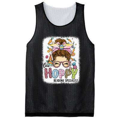 One Hoppy Reading Specialist Leopard Bunny Messy Bun Easter Mesh Reversible Basketball Jersey Tank