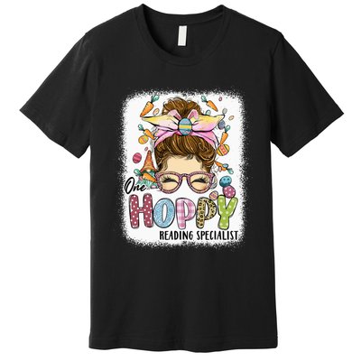 One Hoppy Reading Specialist Leopard Bunny Messy Bun Easter Premium T-Shirt