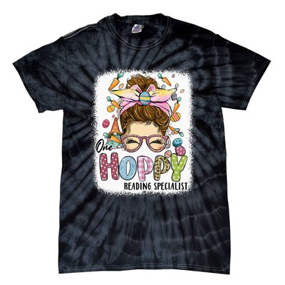 One Hoppy Reading Specialist Leopard Bunny Messy Bun Easter Tie-Dye T-Shirt