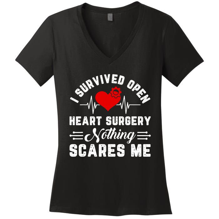 Open Heart Surgery Warrior Gift For Heart Patients Survivor Women's V-Neck T-Shirt