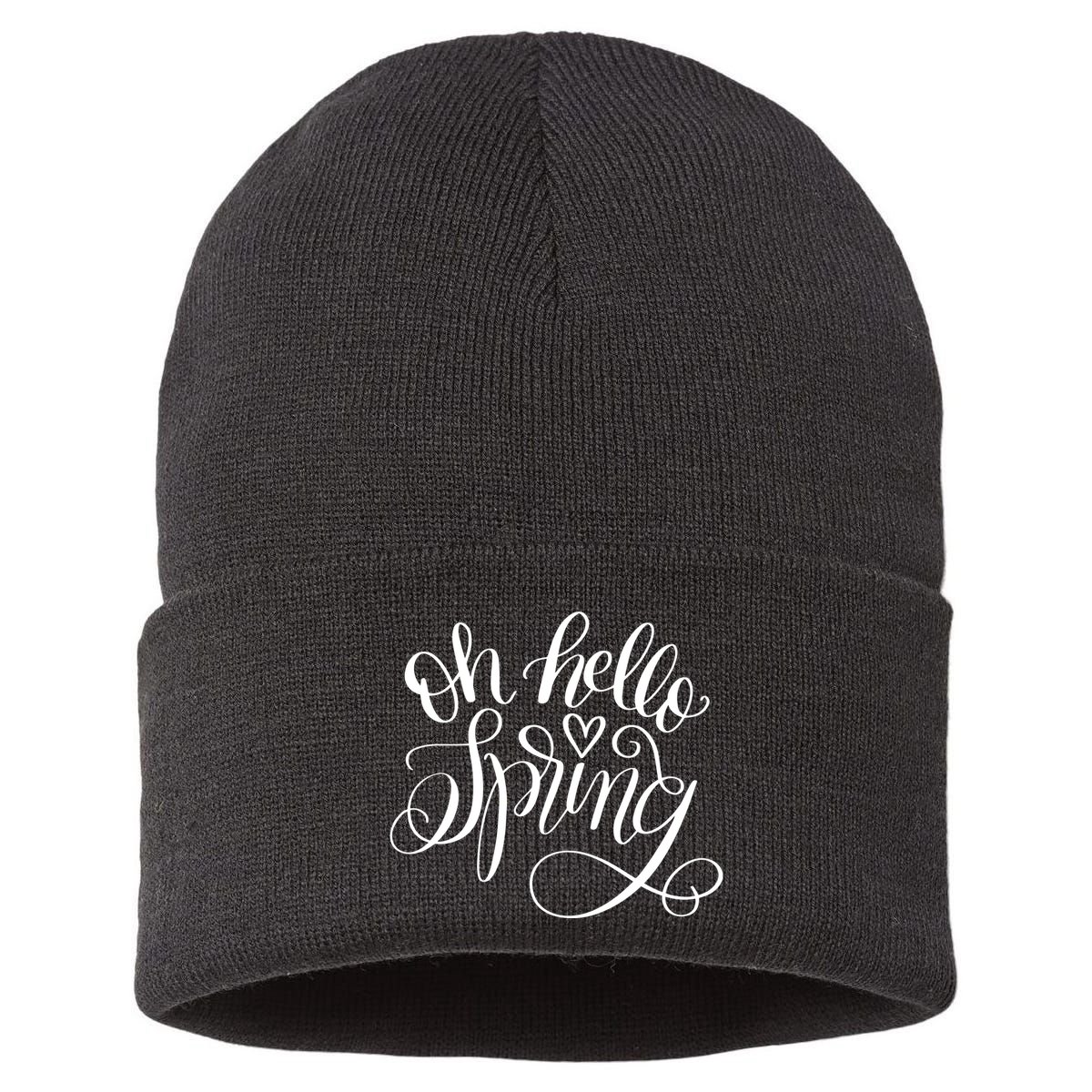 Oh Hello Spring Quote Sustainable Knit Beanie