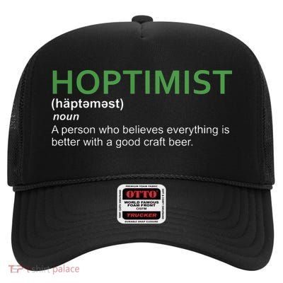 Original HOPTIMIST Short Sleeve Shirt For Craft Beer Lovers High Crown Mesh Back Trucker Hat