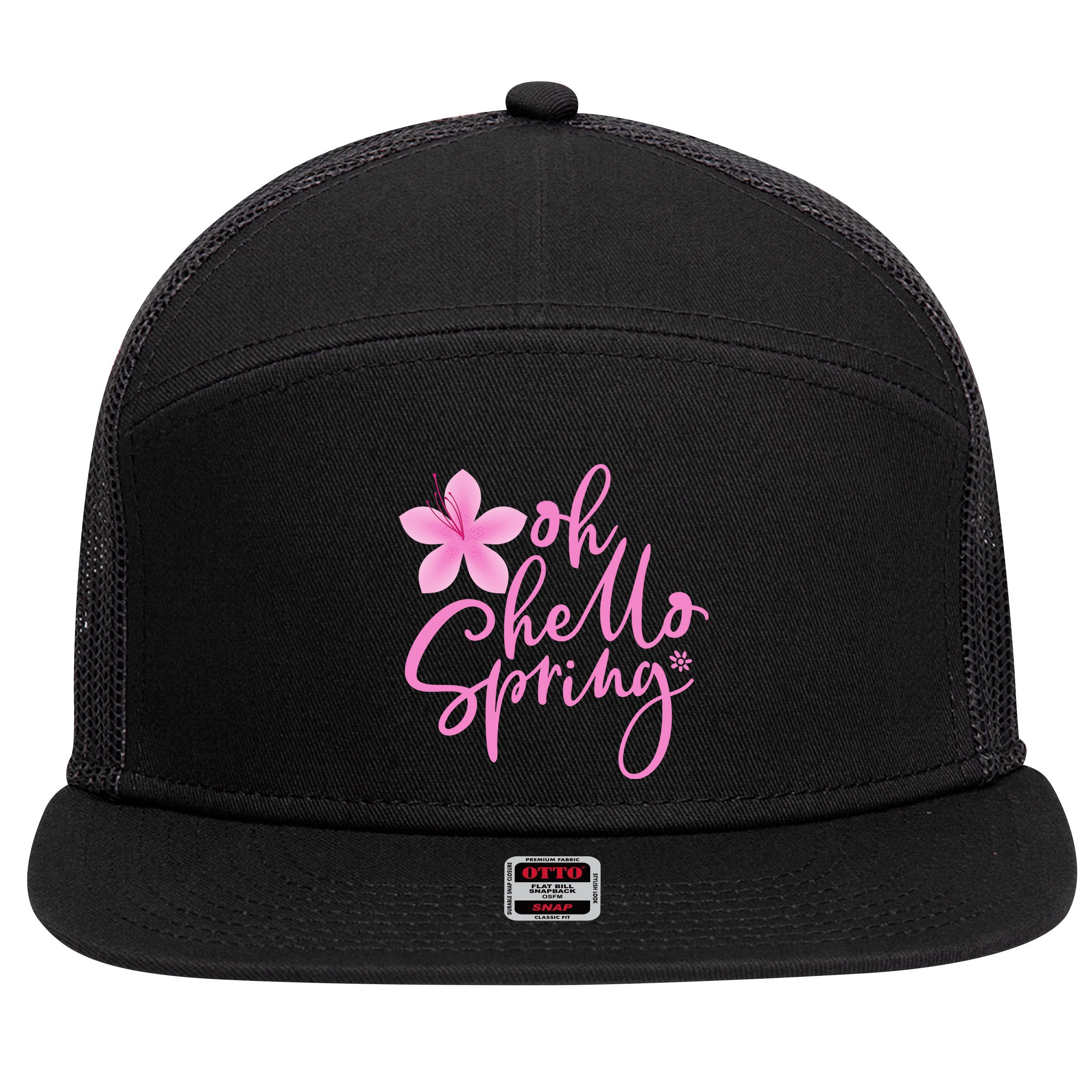 Oh Hello Spring Cute 7 Panel Mesh Trucker Snapback Hat