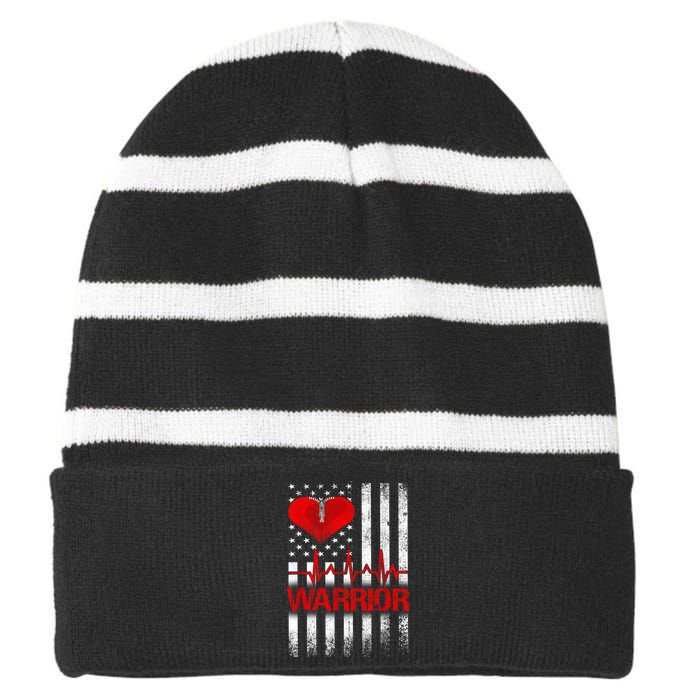 Open Heart Surgery Warrior Gift For Heart Patients Survivor Striped Beanie with Solid Band