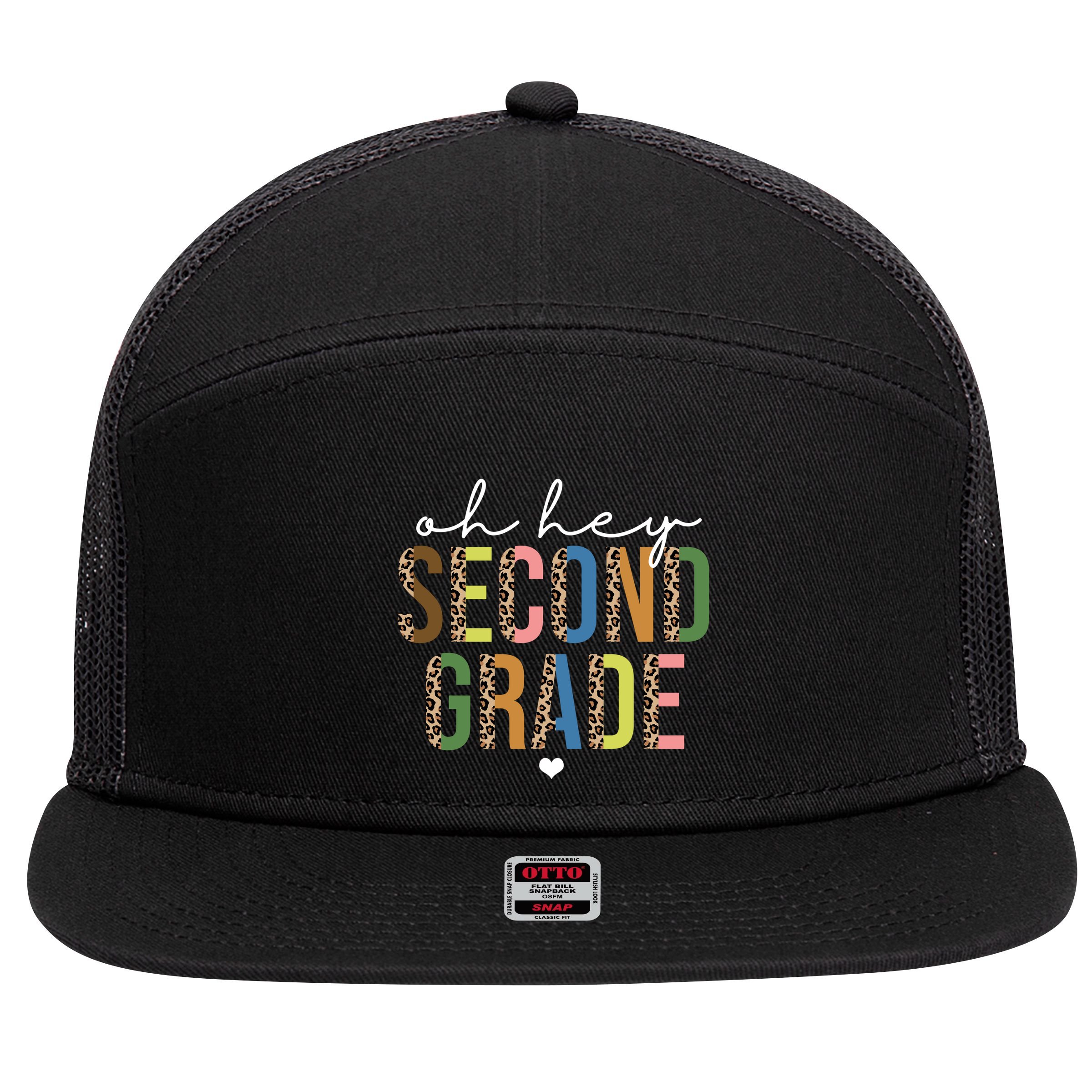 Oh Hey Second Grade Cheetah Print 7 Panel Mesh Trucker Snapback Hat
