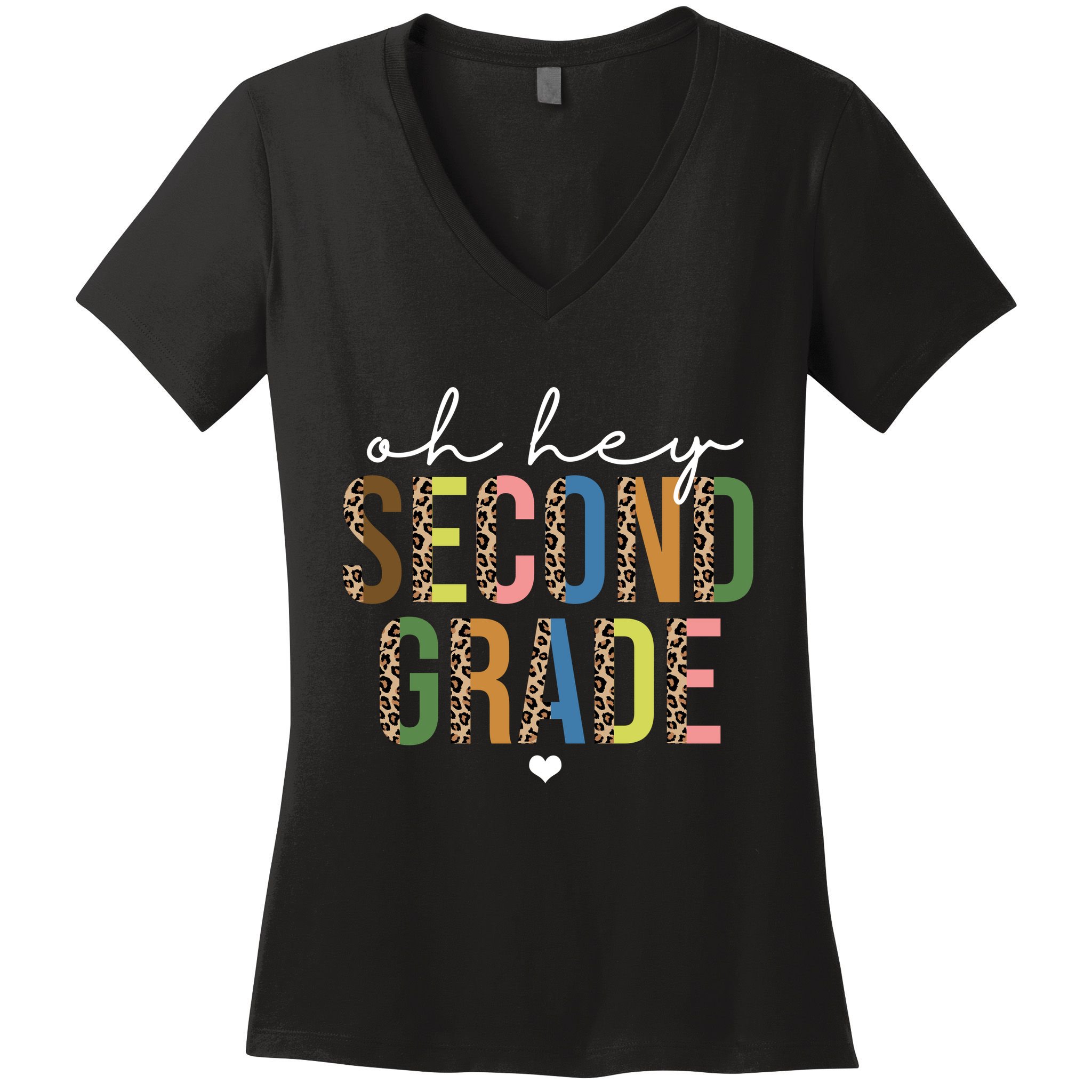 Oh Hey Second Grade Cheetah Print Women's V-Neck T-Shirt