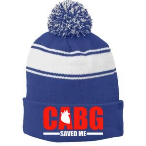 Open Heart Surgery Cabg Saved Me Cool Gift Stripe Pom Pom Beanie