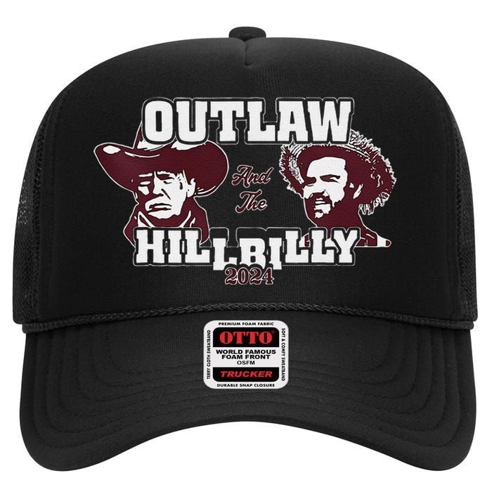 Outlaw Hillbilly Trump Vance 2024 Vintage Gift High Crown Mesh Back Trucker Hat