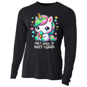 Only Here To Sniff Chairs Dank Meme Funny Oddly Specific Cooling Performance Long Sleeve Crew