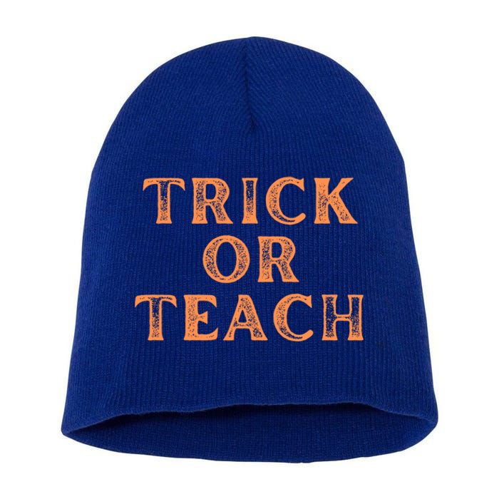 Orange Halloween Teacher Trick Or Treat Trick Or Teach Cute Gift Short Acrylic Beanie