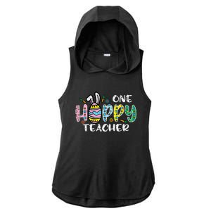 One Hoppy Teacher Cute Happy Easter Day Egg Bunny Ears Ladies PosiCharge Tri-Blend Wicking Draft Hoodie Tank