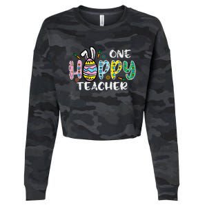 One Hoppy Teacher Cute Happy Easter Day Egg Bunny Ears Cropped Pullover Crew