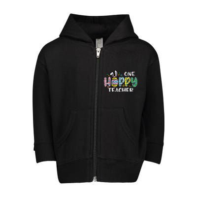 One Hoppy Teacher Cute Happy Easter Day Egg Bunny Ears Toddler Zip Fleece Hoodie