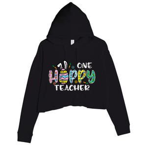 One Hoppy Teacher Cute Happy Easter Day Egg Bunny Ears Crop Fleece Hoodie