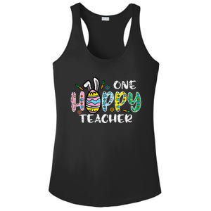 One Hoppy Teacher Cute Happy Easter Day Egg Bunny Ears Ladies PosiCharge Competitor Racerback Tank