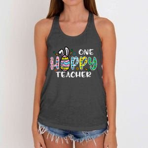 One Hoppy Teacher Cute Happy Easter Day Egg Bunny Ears Women's Knotted Racerback Tank